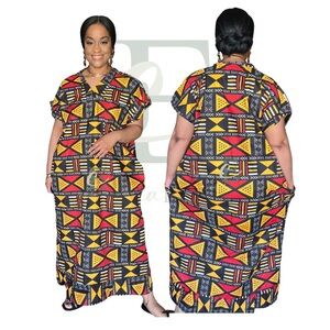 Heritage Geometry African Boubou Maxi Dress